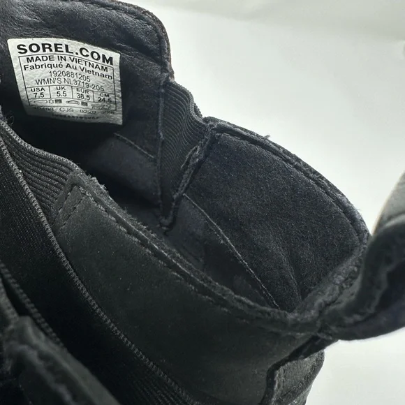 Sorel Womens Size 7 .5 Emelie Chelsea Boots Quarry Black Leather Waterproof Shoe - Picture 10 of 12